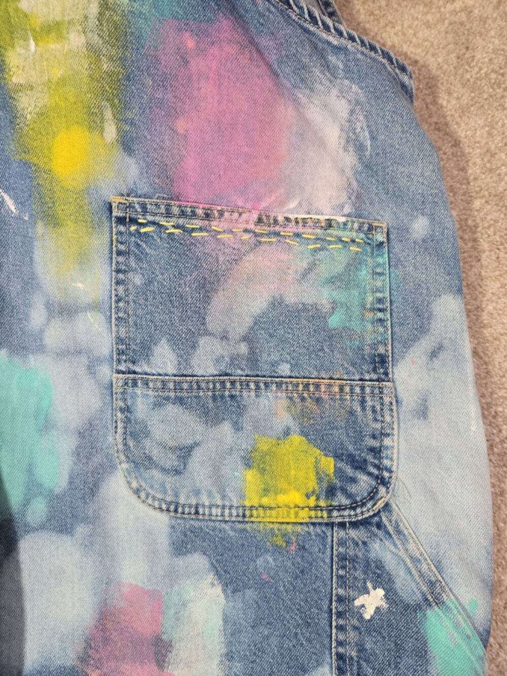 OOAK Upcycled Artwear Oversized Denim Overalls Painted Slow Stitched Boho Whimsy - Picture 11 of 16